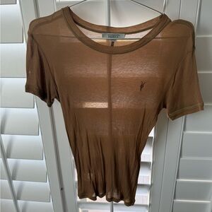 All Saints Brown Sheer Crewneck Short Sleeve Tee